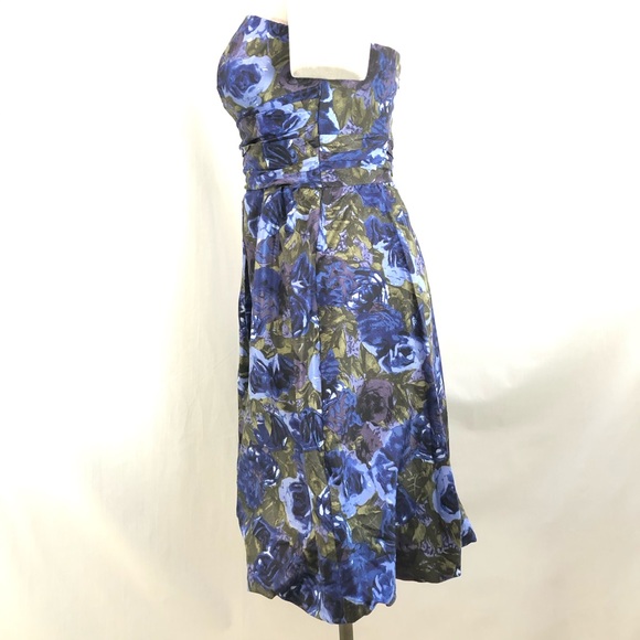 Donna Ricco Strapless Dress Blue Floral Silk Sz 4 A-line Tea length - Picture 3 of 13